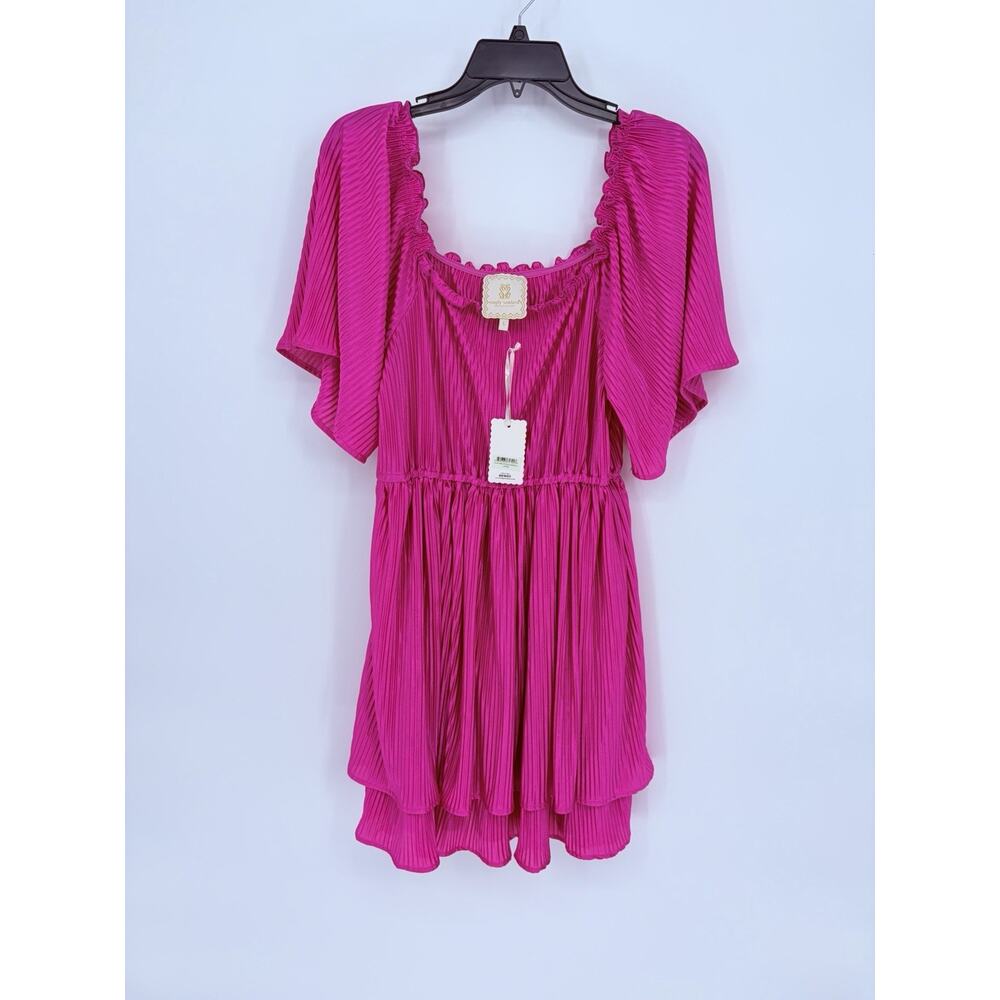 NWT Simply Southern Pleated Dress Large Fuchsia Pink Flutter Sleeve Mini Barbie - Picture 3 of 11